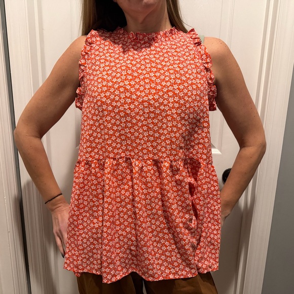 Floral Ruffle Sleeveless Top - Red - Picture 2 of 3